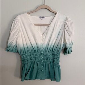 White Birch Teal and White Ombré  Blouse